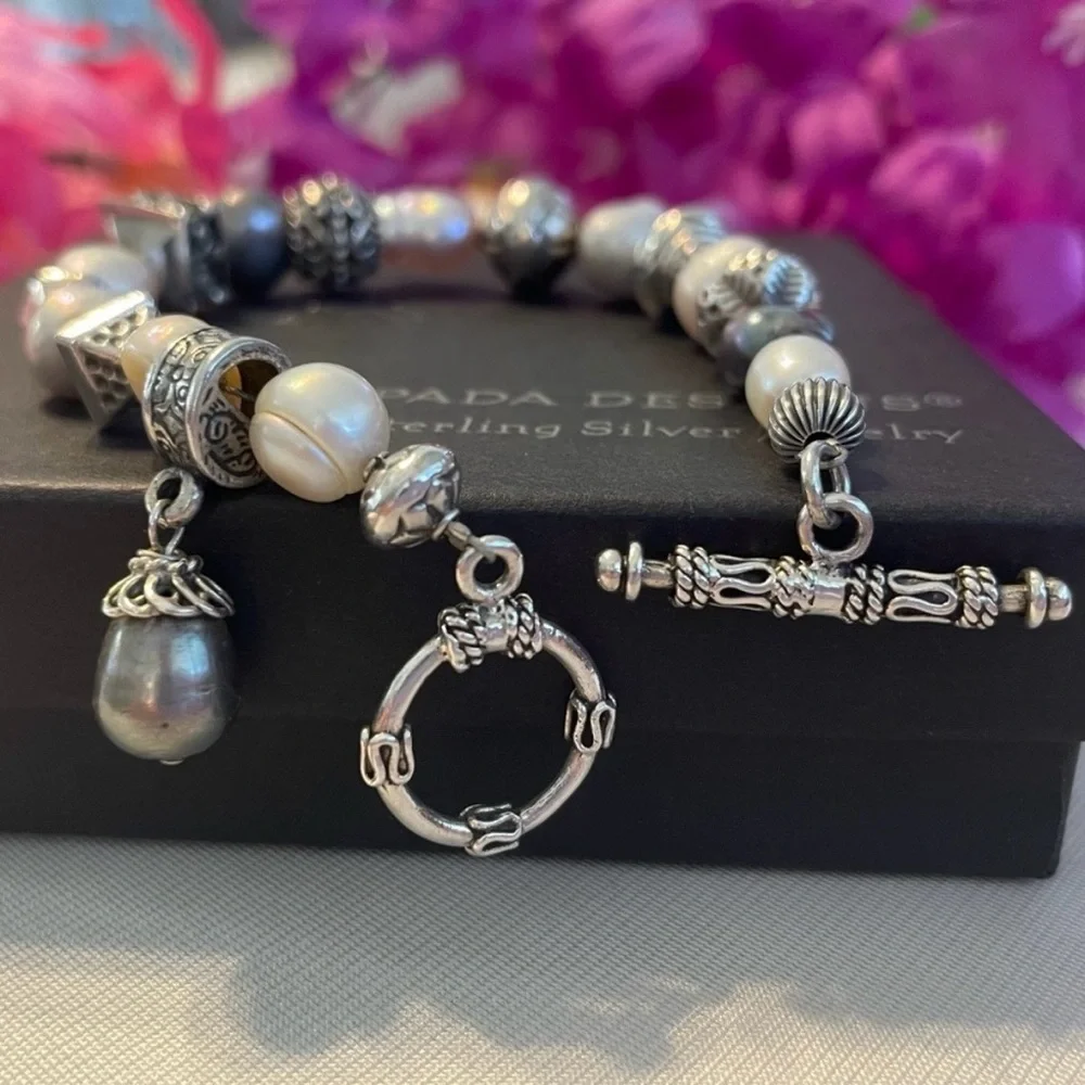 🦋SOLD 🦋 Silpada Gray and Pink Freshwater Pearl Sterling Silver Bracelet B0986 - Picture 3 of 16